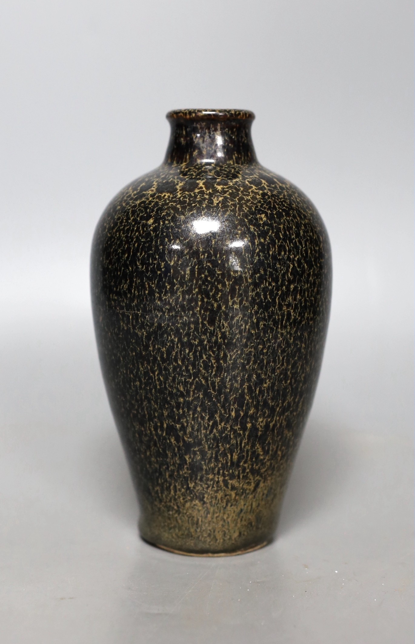 A Chinese oil spot glaze vase, Song style, 17cms high.